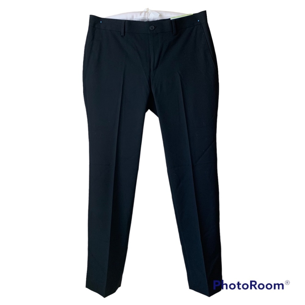 Inc Men's Black Pants Slim Fit 30W x 30L Deep Black Flat Front Straight Leg  NEW